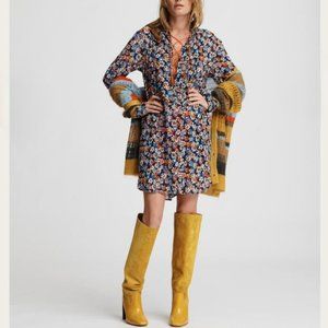 Rag & Bone Navy Floral Isla Lace-up Dress